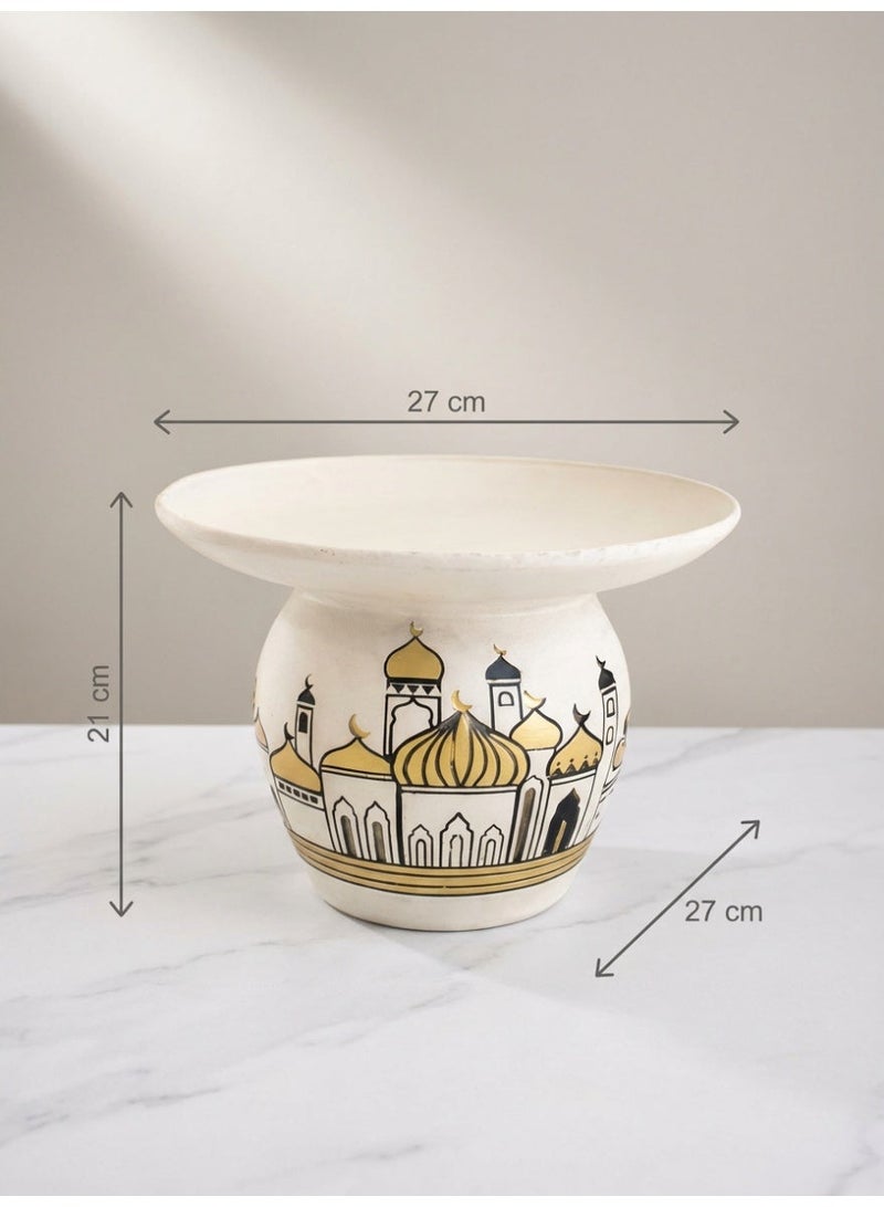 Tanseeq Elegant White Resin Pedestal Serving Bowl with Gold Mosque Design for Ramadan Centerpiece Tray Iftar Dates Server Islamic Home Decor Eid Gift Tableware - Image 5